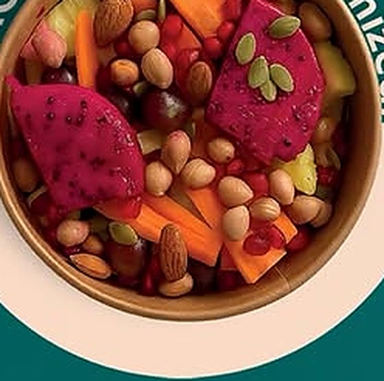 Grita customised snack bowl with fruit, nuts and dragon fruit